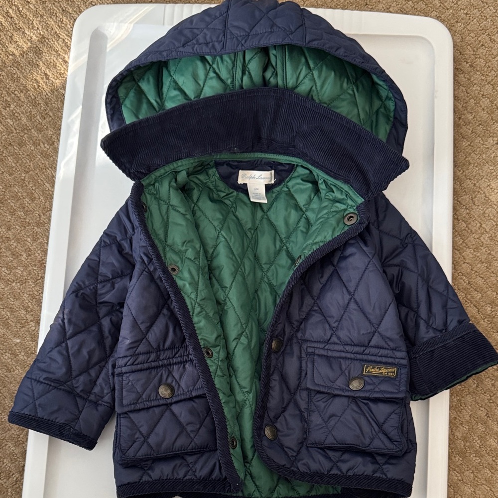 Polo Ralph Lauren Kids Navy and Green Quilted Puffer Jacket